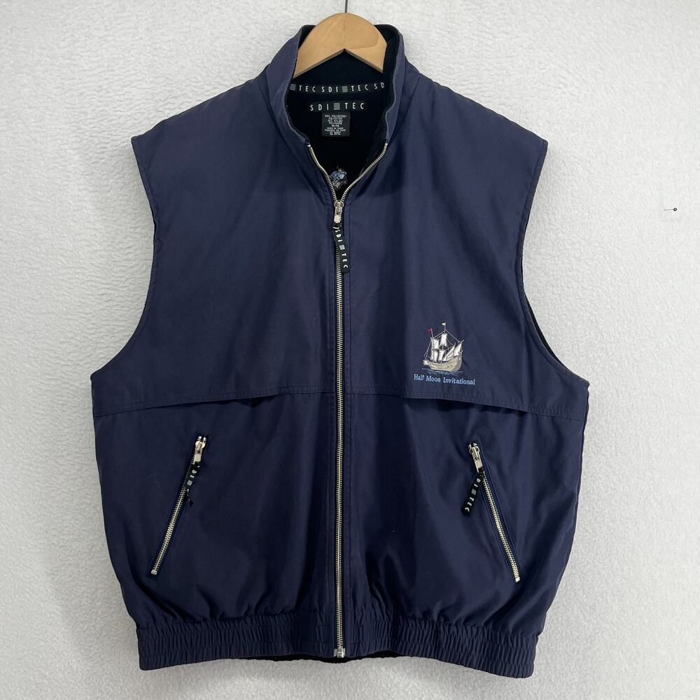 SLEEPY HOLLOW COUNTRY CLUB Vest Mens M HALF MOON INVITATIONAL Fleece Lined Blue